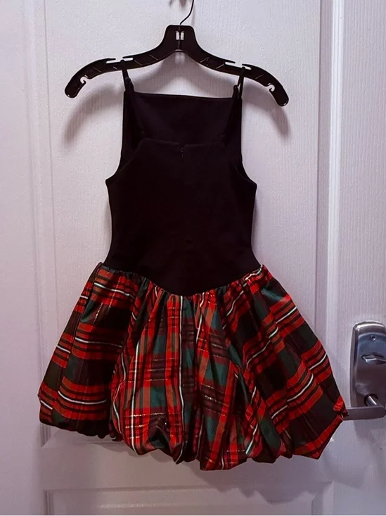 Free People Tinsel Kiss Mini Women's Dress in Black & Red Green Tartan size XS - Picture 5 of 6